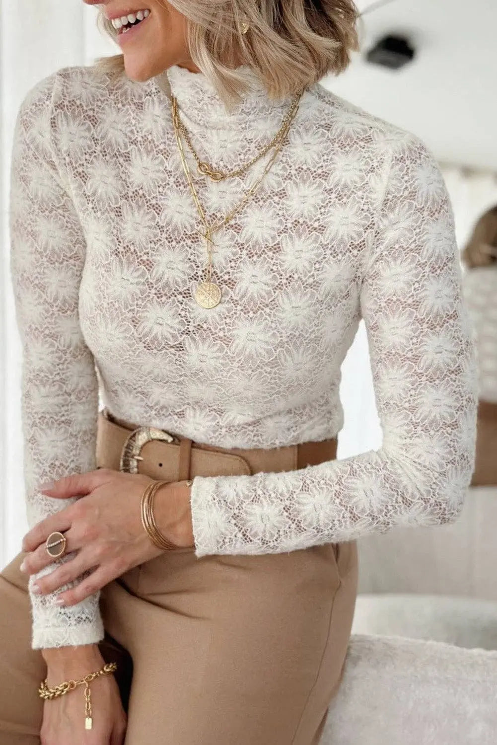 Adele Lace Mesh Long Sleeve Top - Imperfectly Perfect Boutique