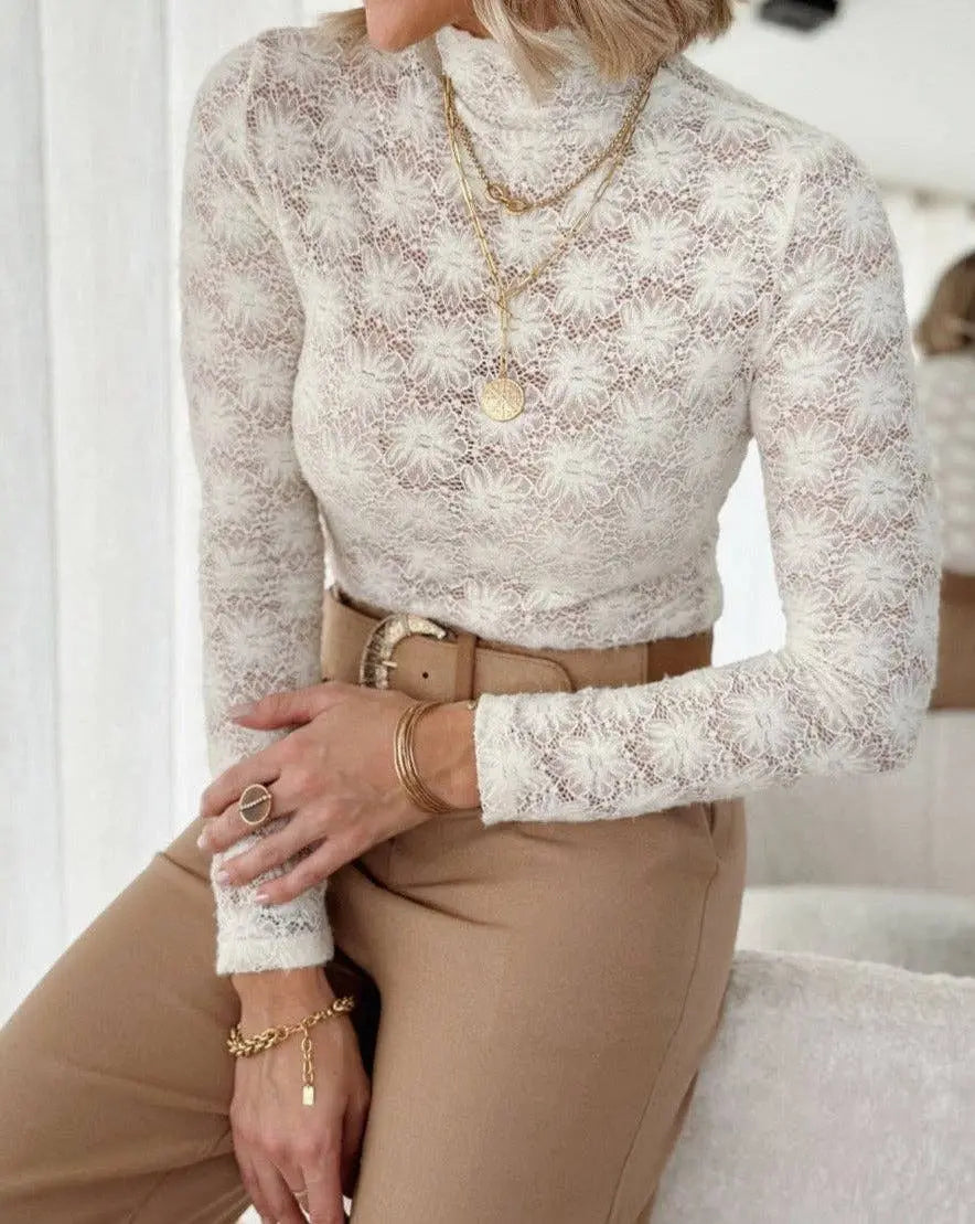 Adele Lace Mesh Long Sleeve Top - Imperfectly Perfect Boutique