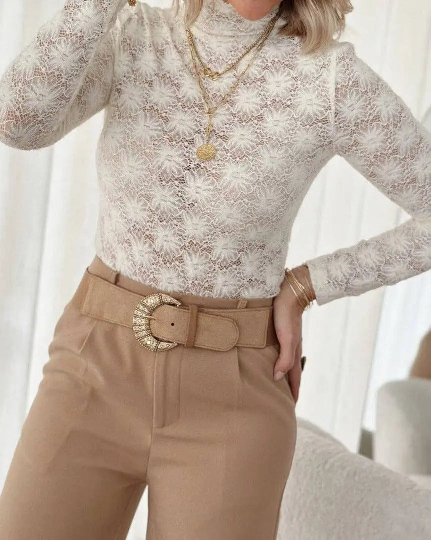 Adele Lace Mesh Long Sleeve Top - Imperfectly Perfect Boutique