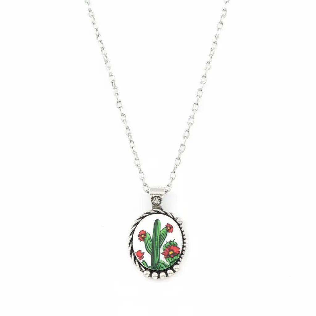 Cactus Oval Pendant Necklace Imperfectly Perfect Boutique