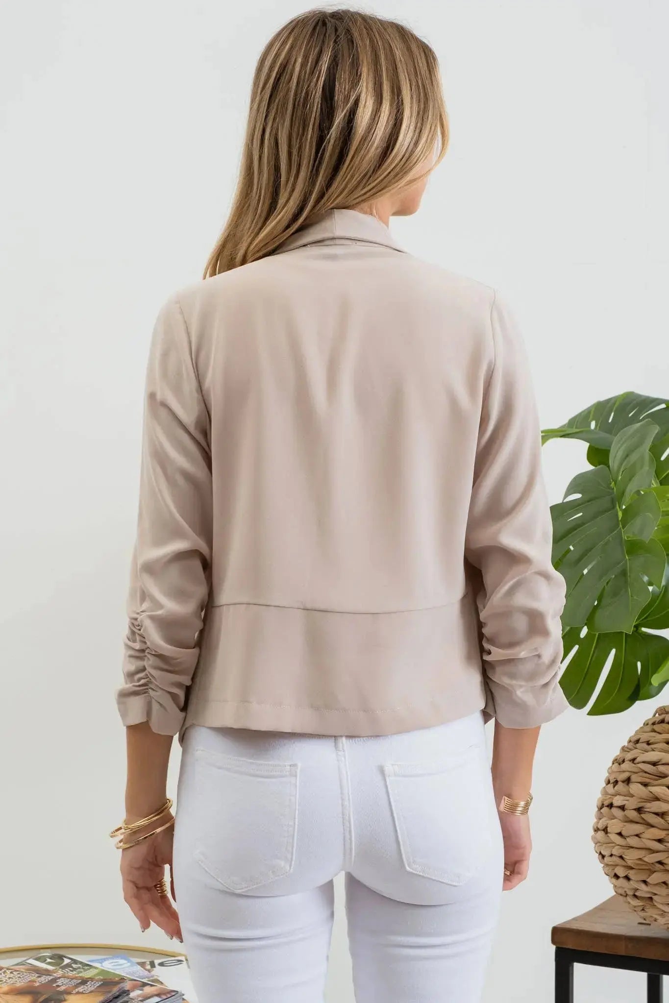 3/4 ROUCHED SLEEVE BLAZER - Imperfectly Perfect Boutique