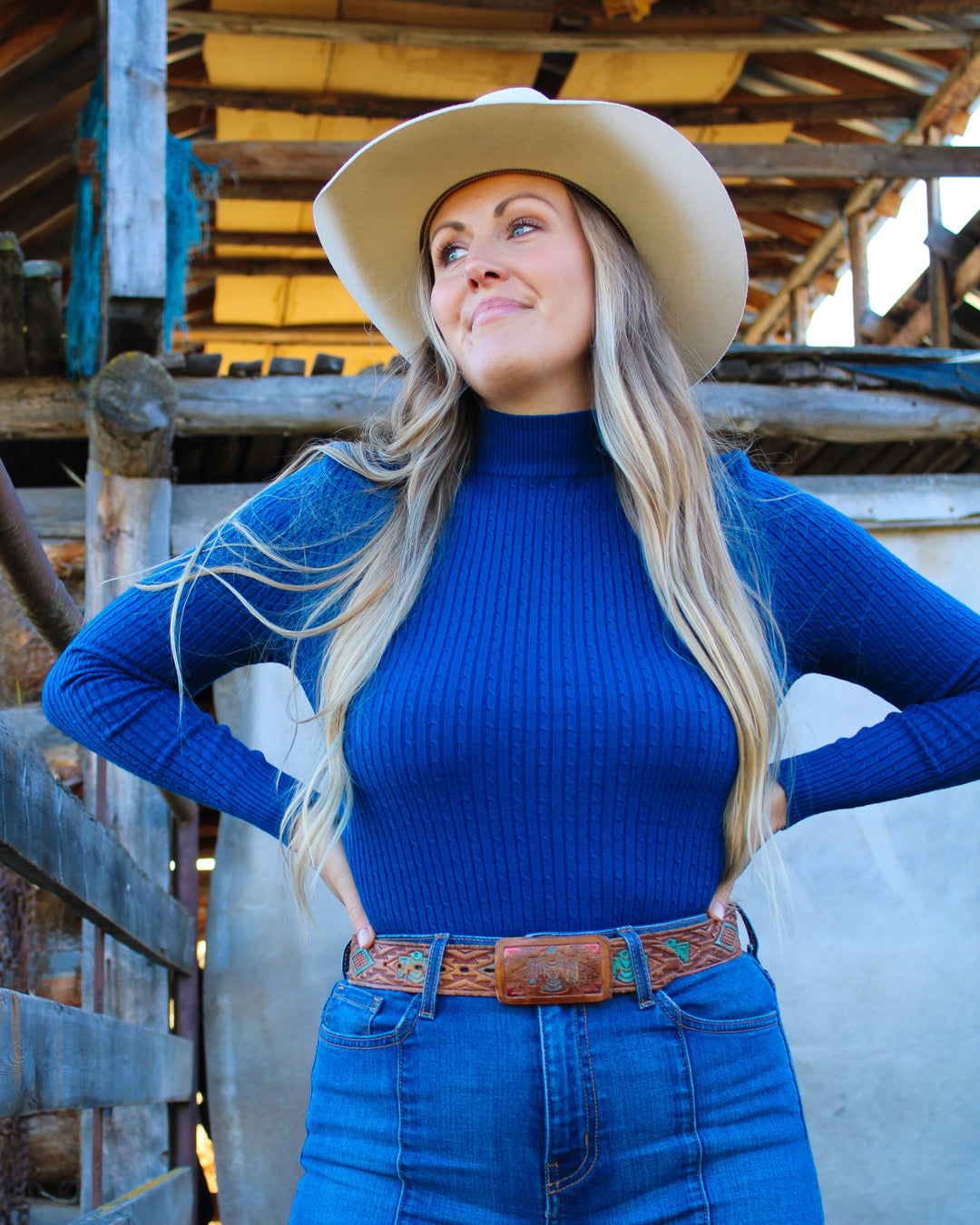 Jane Mock Neck Ribbed Top - Teal Blue - Imperfectly Perfect Boutique