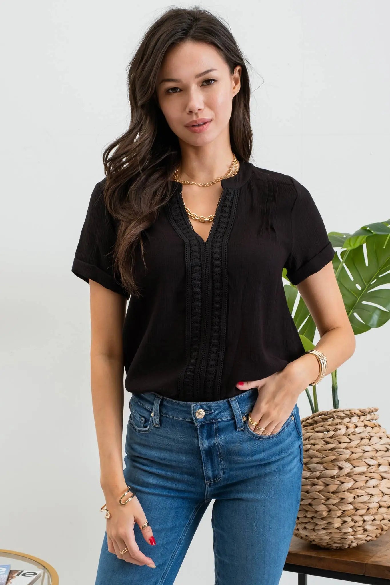 FRONT FLORAL LACE WOVEN TOP - Imperfectly Perfect Boutique