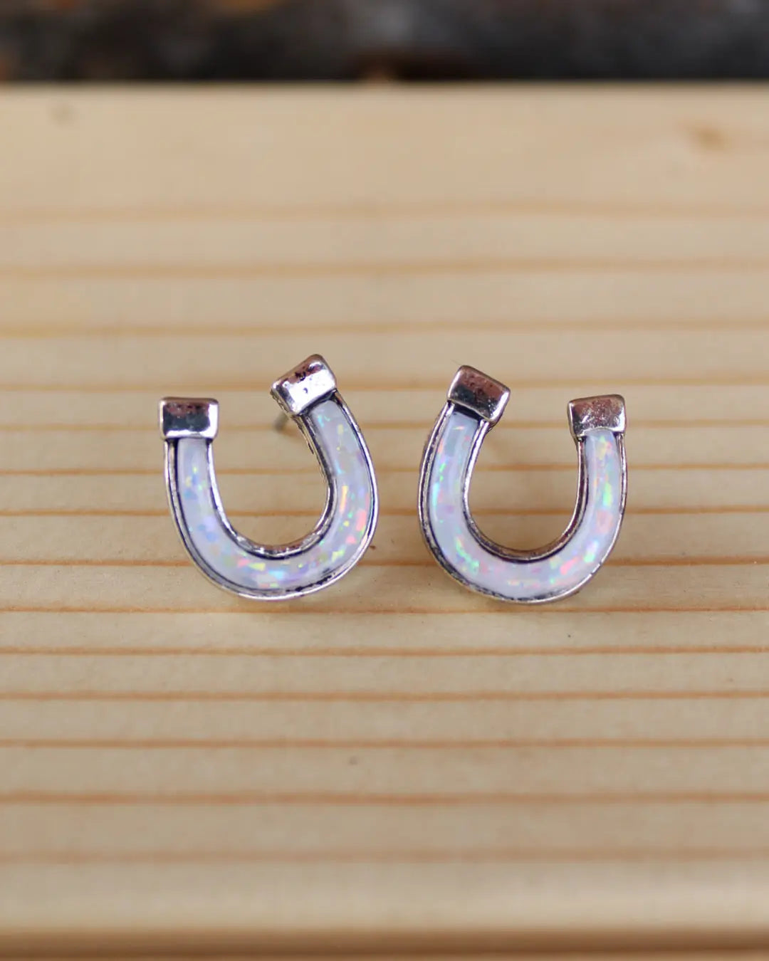 Horseshoe Stud Earrings - White Imperfectly Perfect Boutique
