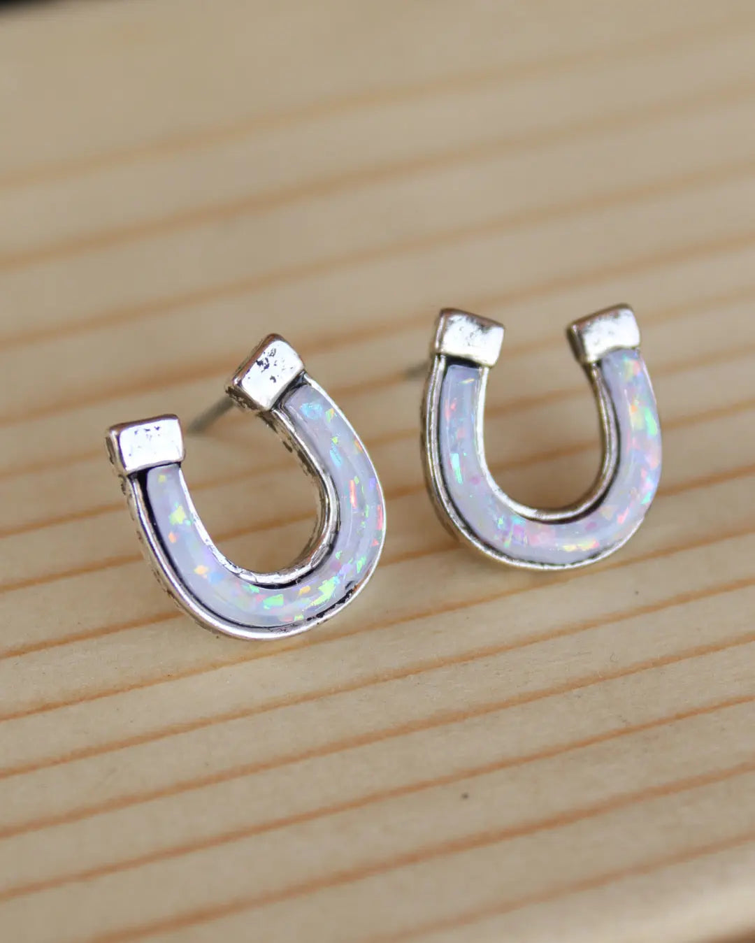 Horseshoe Stud Earrings - White Imperfectly Perfect Boutique