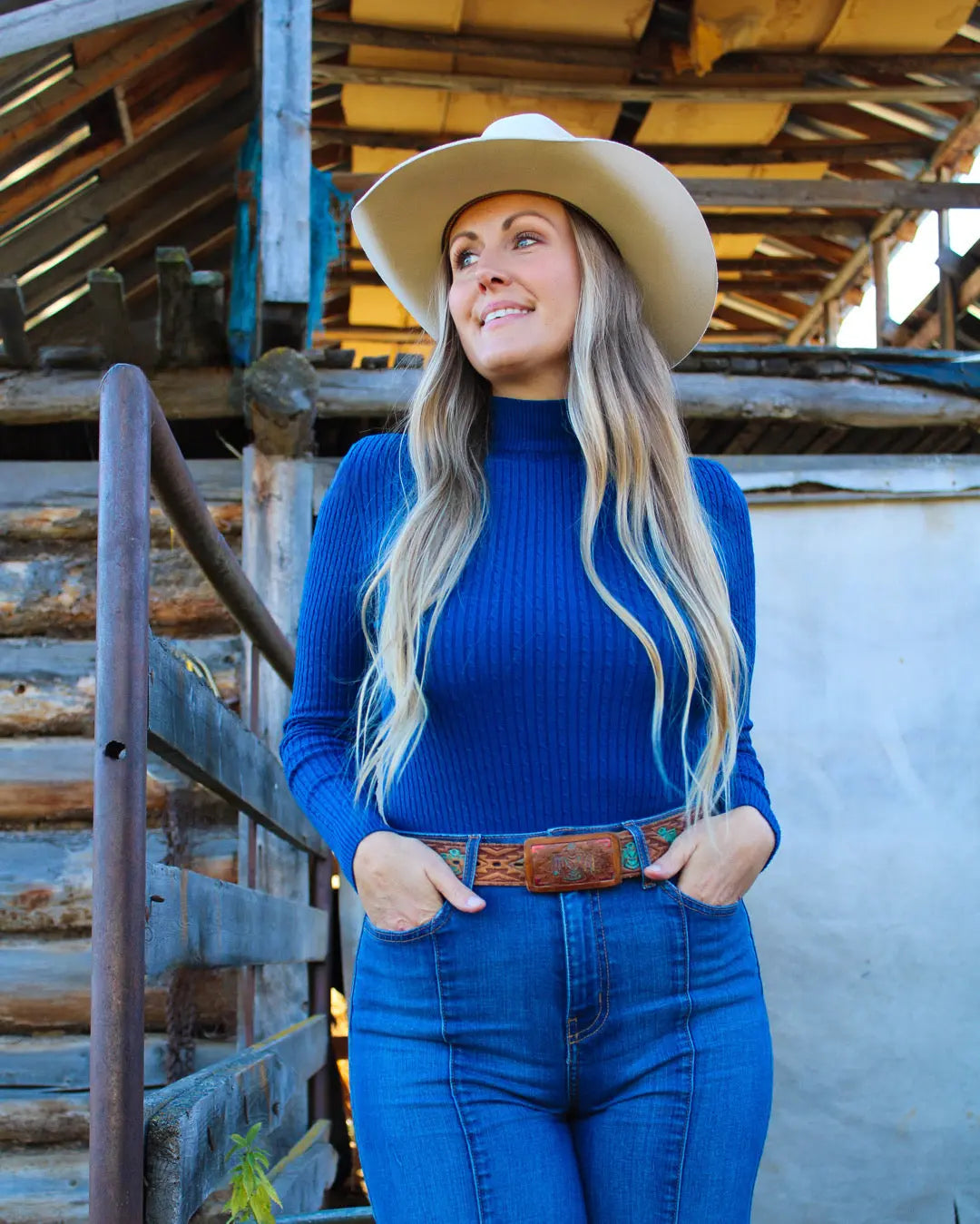 Jane Mock Neck Ribbed Top - Teal Blue - Imperfectly Perfect Boutique