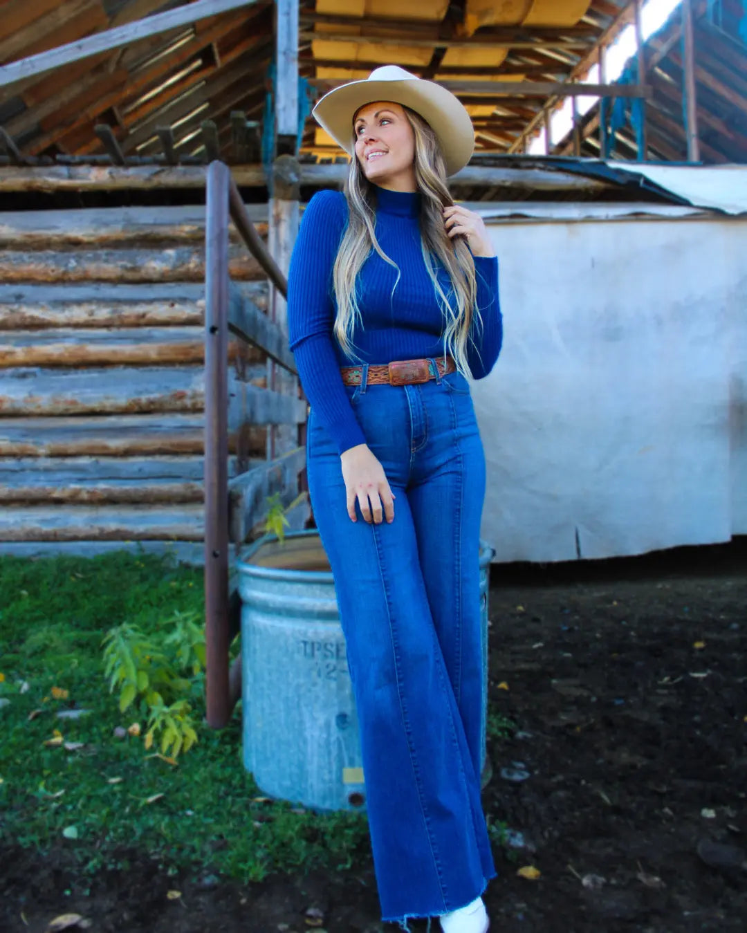 Jane Mock Neck Ribbed Top - Teal Blue - Imperfectly Perfect Boutique