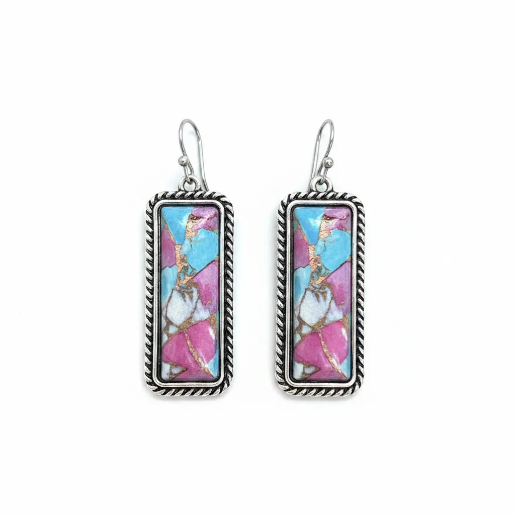 Multicolor Inlay Rectangle Drop Earrings Imperfectly Perfect Boutique