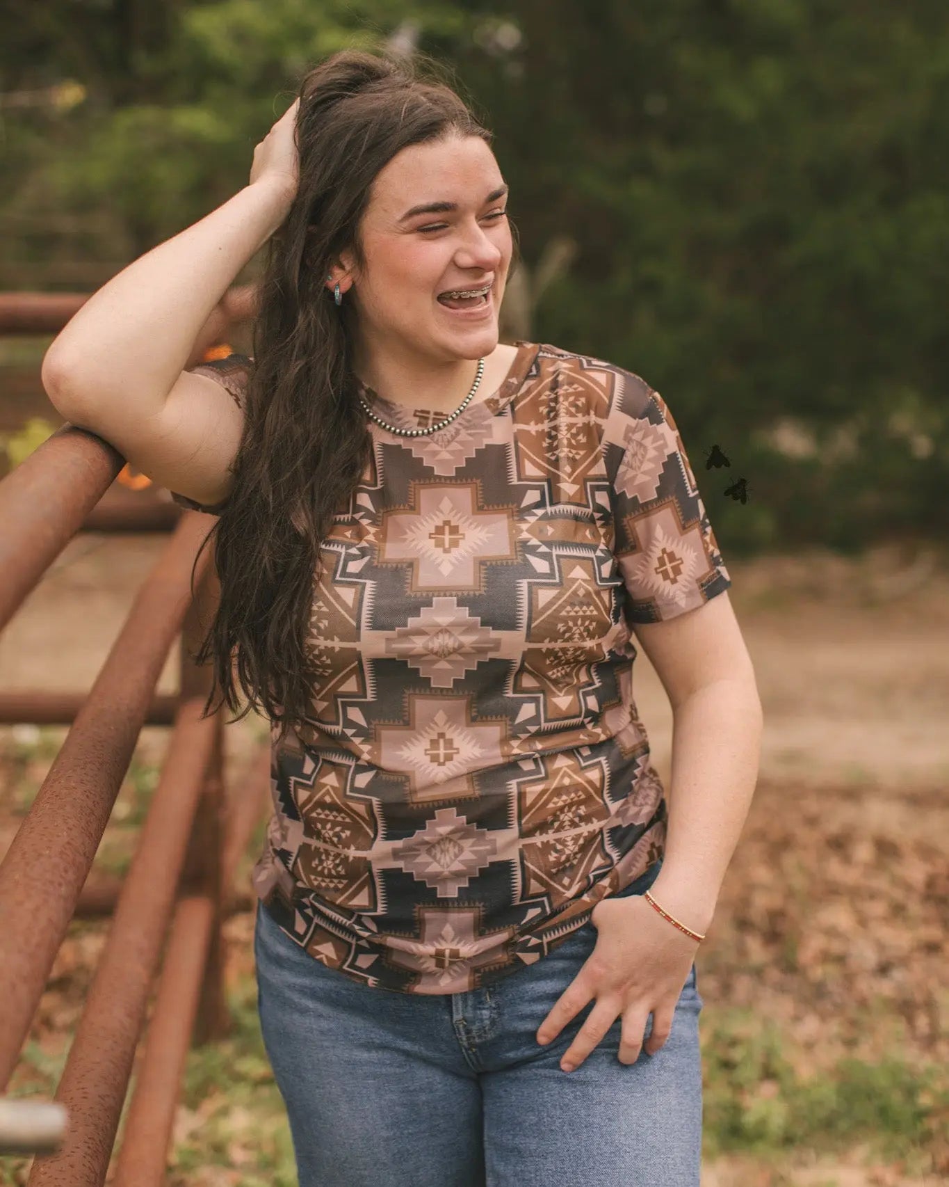New Trails Aztec Mesh Tee - Size S Imperfectly Perfect Boutique