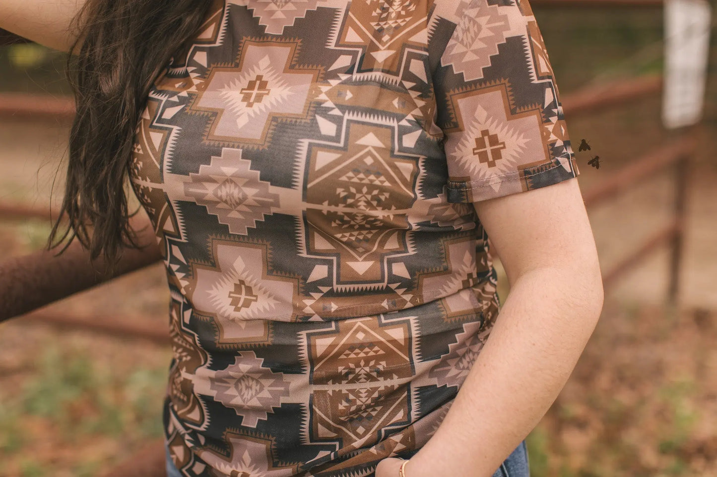 New Trails Aztec Mesh Tee - Size S Imperfectly Perfect Boutique