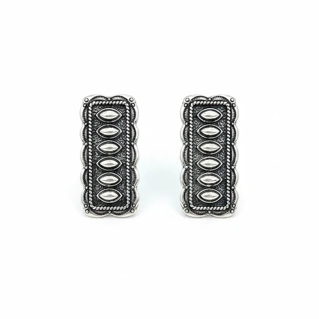 Rectangular Engraved Silver Drop Earrings Imperfectly Perfect Boutique