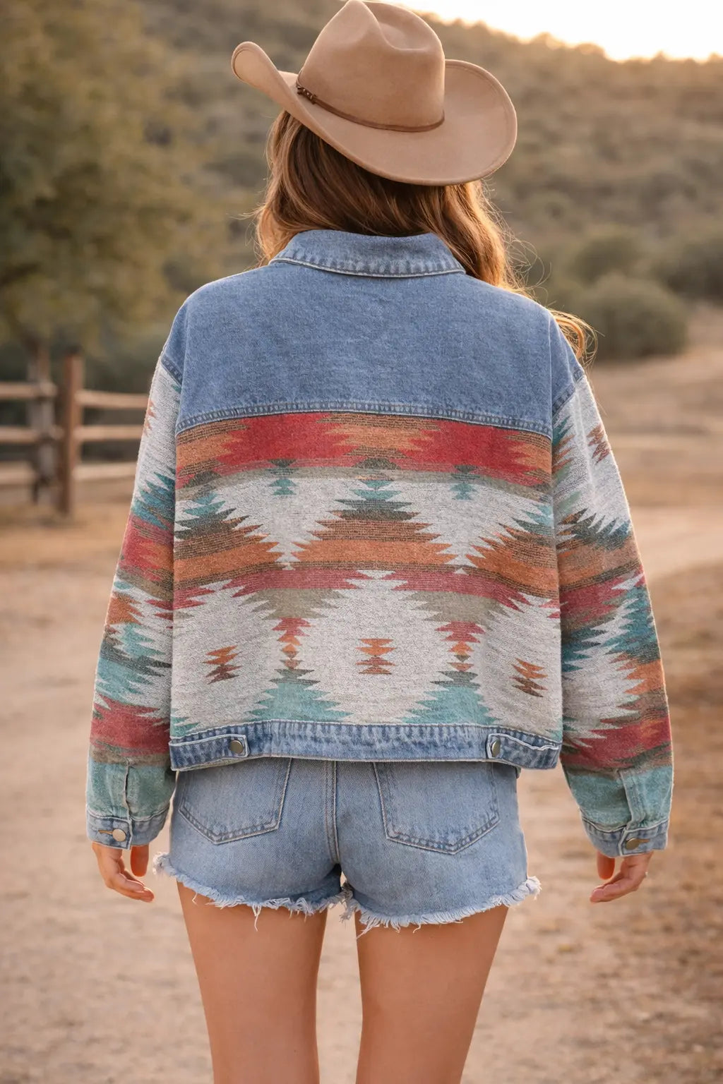 Ladies Denim with Aztec Fashion Jacket| DA-24653 - Imperfectly Perfect Boutique