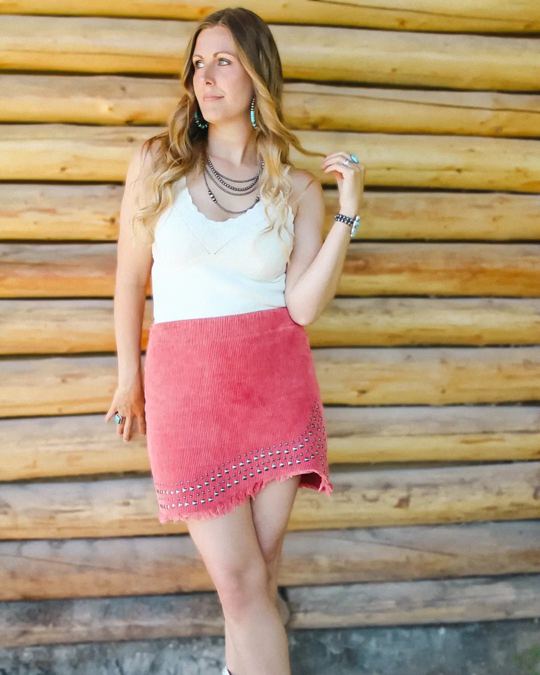 Studded Western Corduroy Skirt Pol Clothing