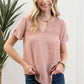 SHORT TAB SLEEVE SPLIT NECK  LACE TRIM BLOUSE - Imperfectly Perfect Boutique