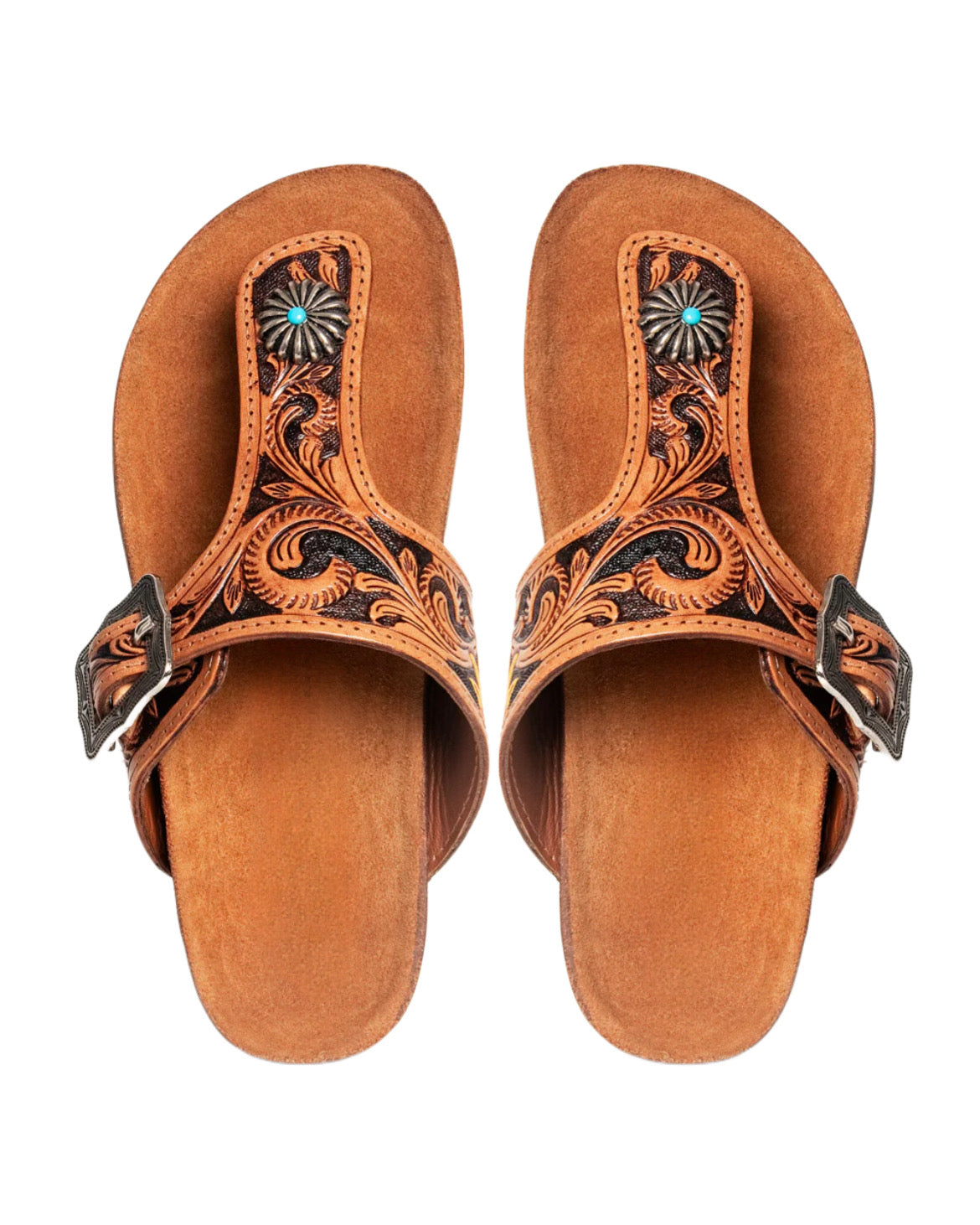 Concho Tooled Leather Sandals - Imperfectly Perfect Boutique