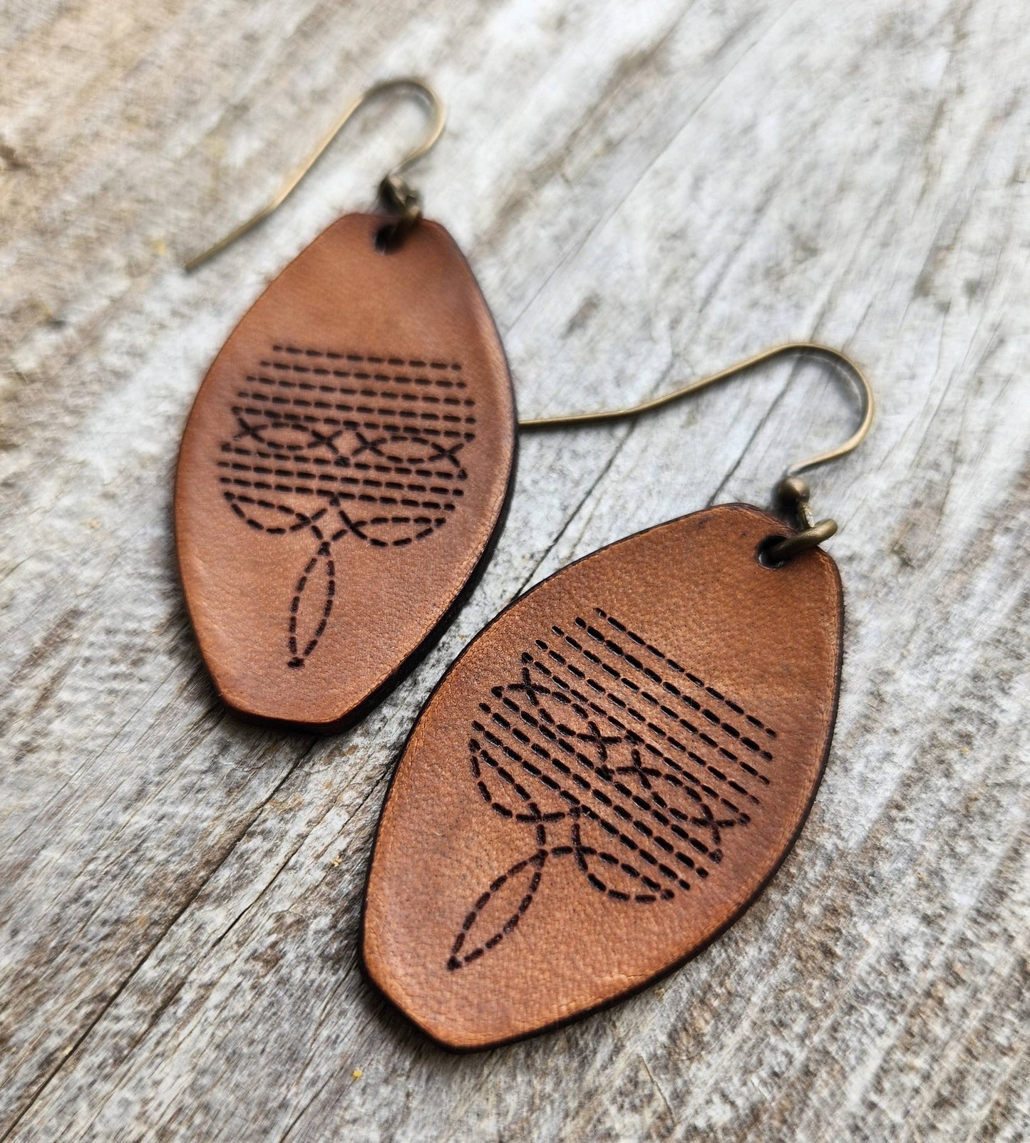 "Dallas"  Handmade Tooled Leather Western Earrings - Imperfectly Perfect Boutique