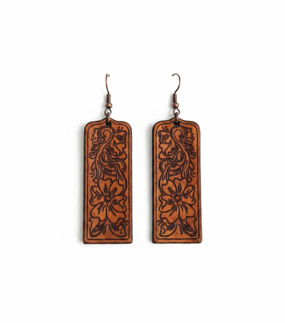 "Billie"  Tooled Western Leather Earrings Imperfectly Perfect Boutique