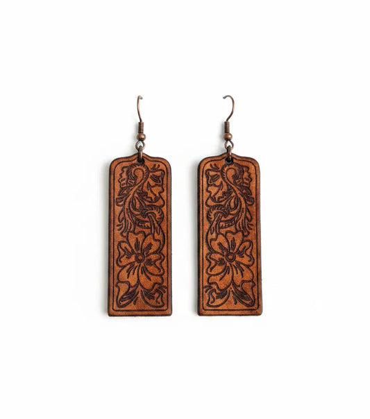 "Billie"  Tooled Western Leather Earrings Imperfectly Perfect Boutique