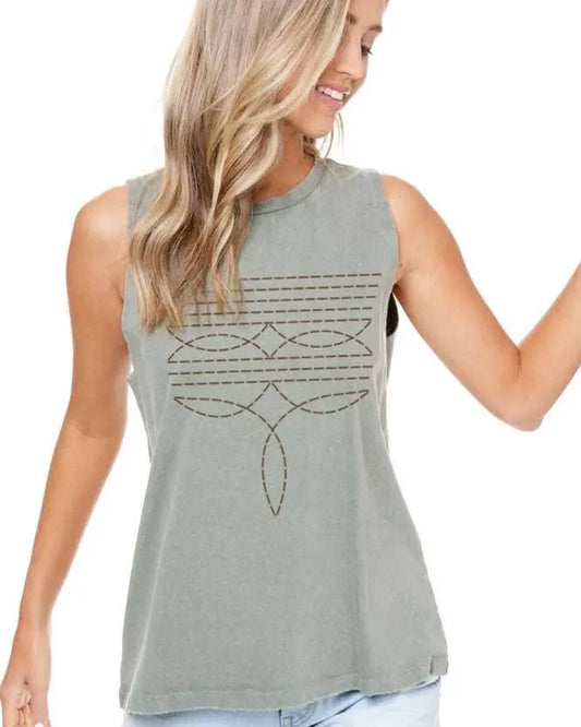 Boot Stitch Graphic Tank - Imperfectly Perfect Boutique