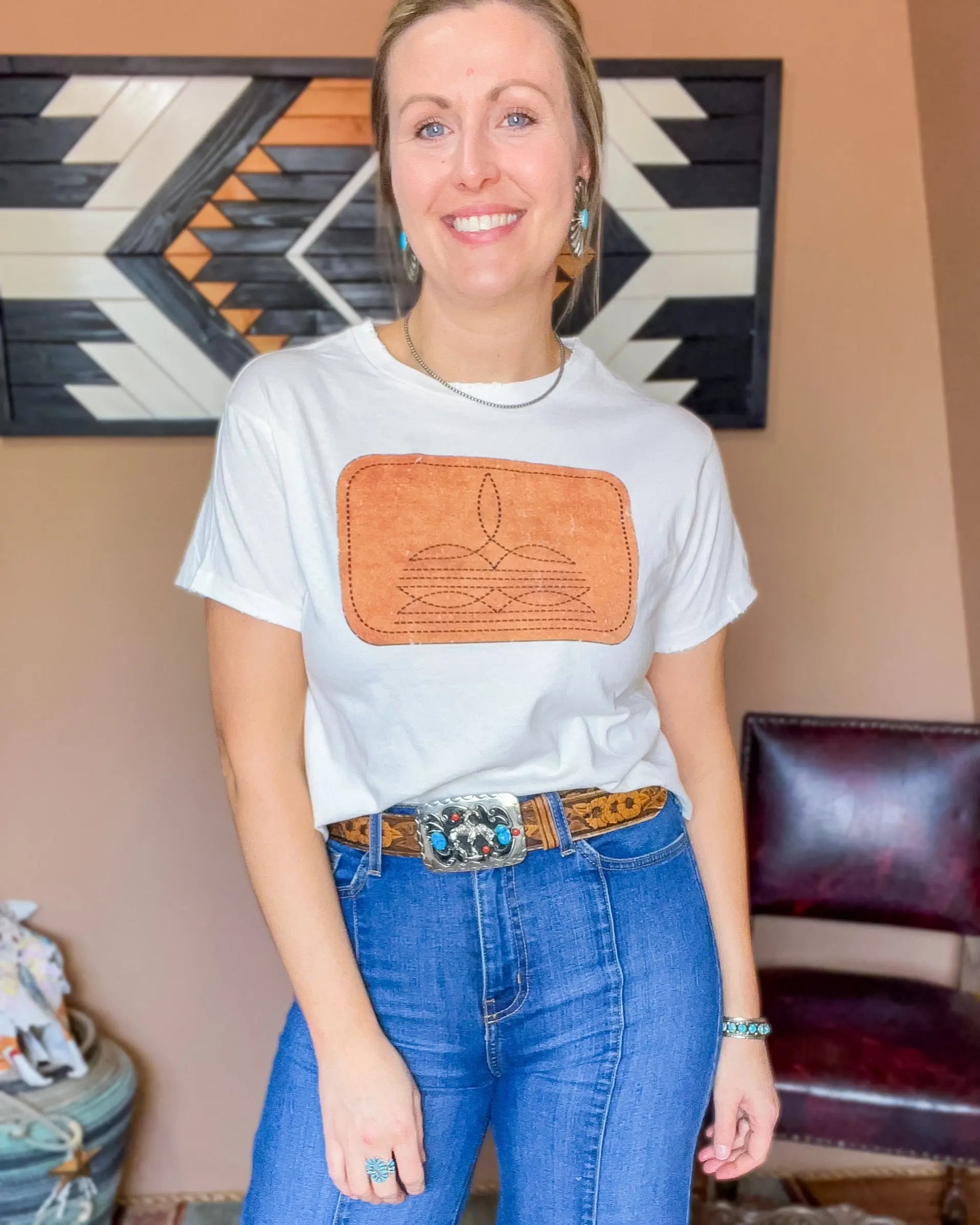 Boot Stitch Patch Tee Imperfectly Perfect Boutique
