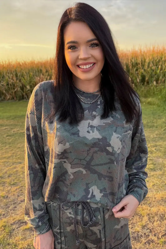 Canyon Camo Sweater Top - Imperfectly Perfect Boutique