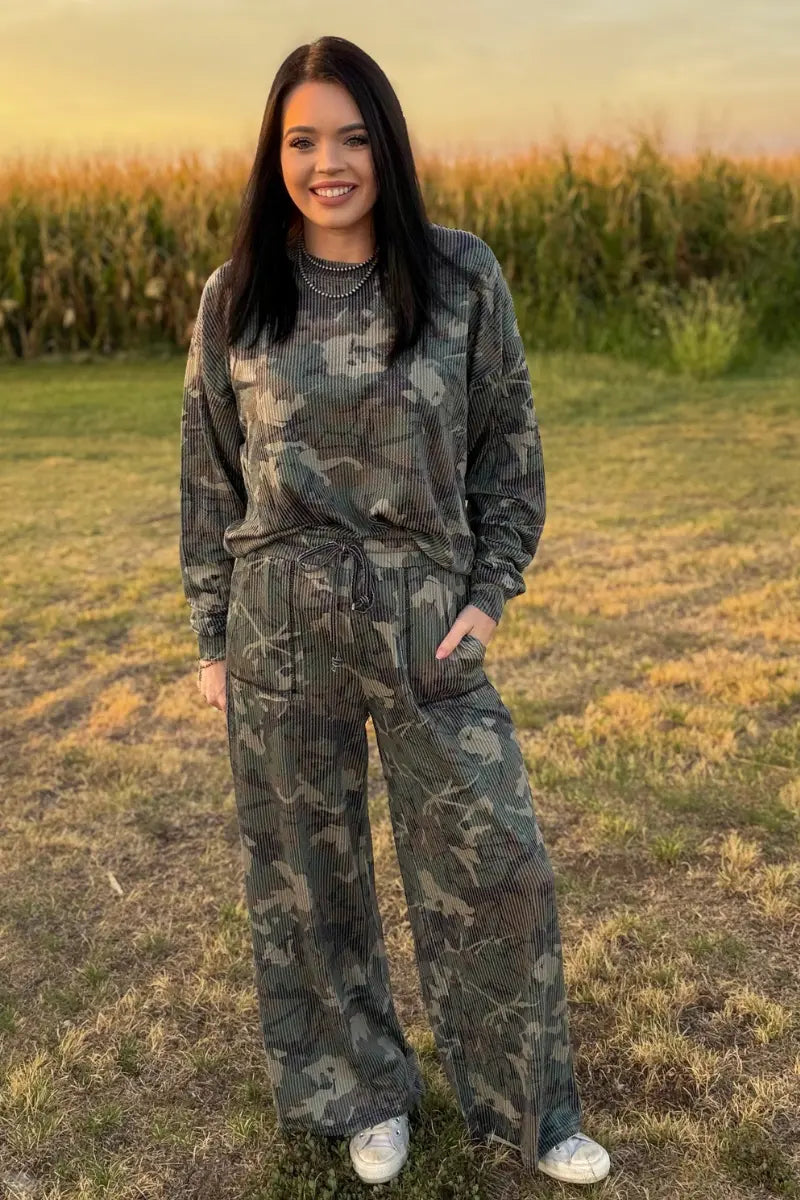 Canyon Camo Sweater Top - Imperfectly Perfect Boutique