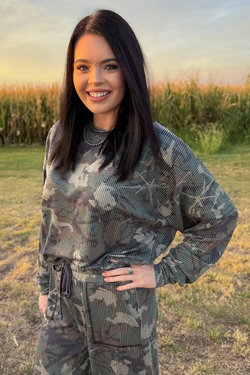 Canyon Camo Sweater Top - Imperfectly Perfect Boutique