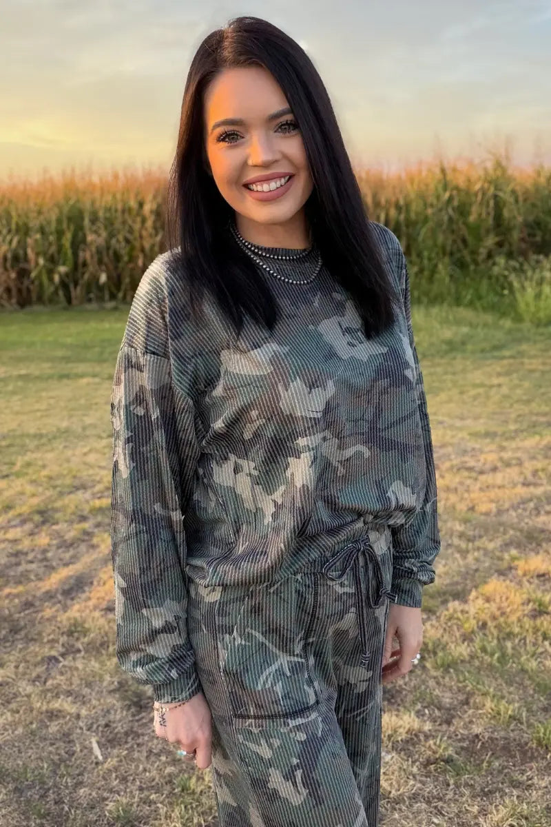 Canyon Camo Sweater Top - Imperfectly Perfect Boutique