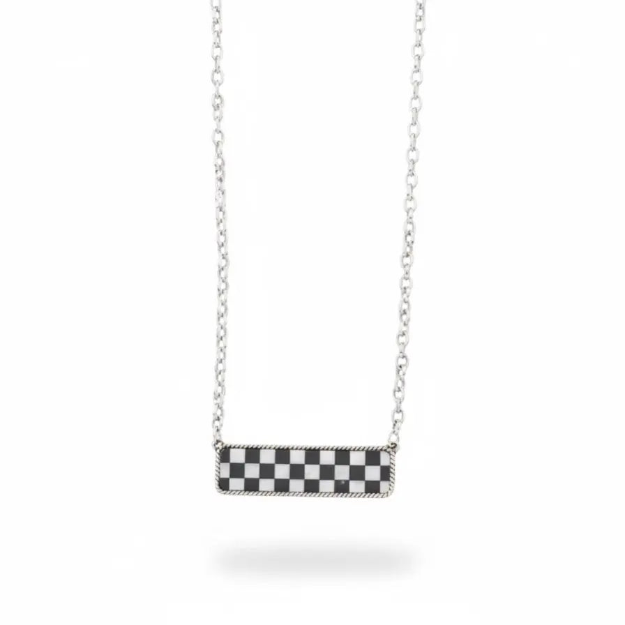 “Check Yourself” Checkerboard Rectangle Pendant Necklace Imperfectly Perfect Boutique