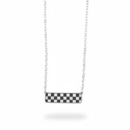 “Check Yourself” Checkerboard Rectangle Pendant Necklace Imperfectly Perfect Boutique