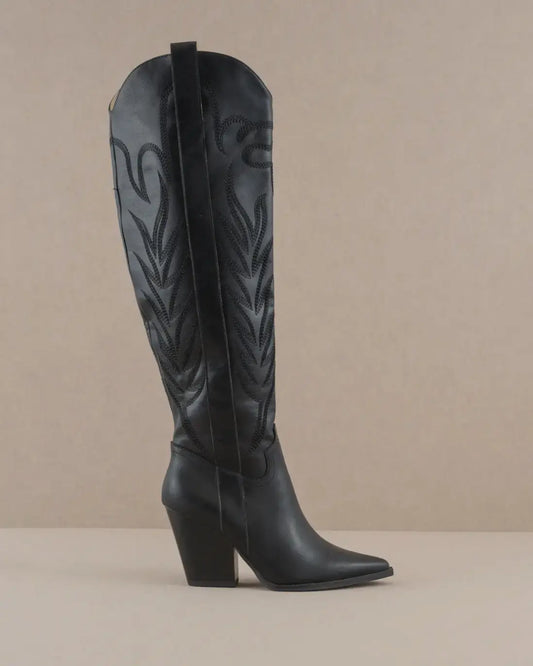 Cheyenne Knee High Western Boots - Black Oasis Society