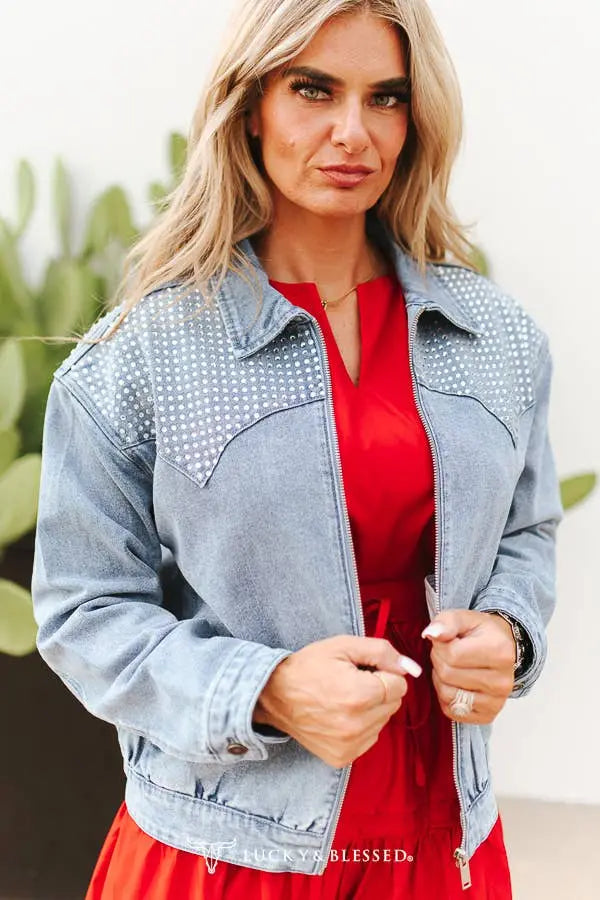 Mid Wash Stretch Denim Western Yoke Bomber Jacket - Imperfectly Perfect Boutique