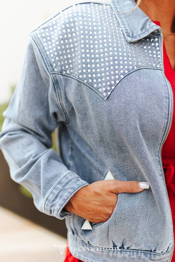 Mid Wash Stretch Denim Western Yoke Bomber Jacket - Imperfectly Perfect Boutique