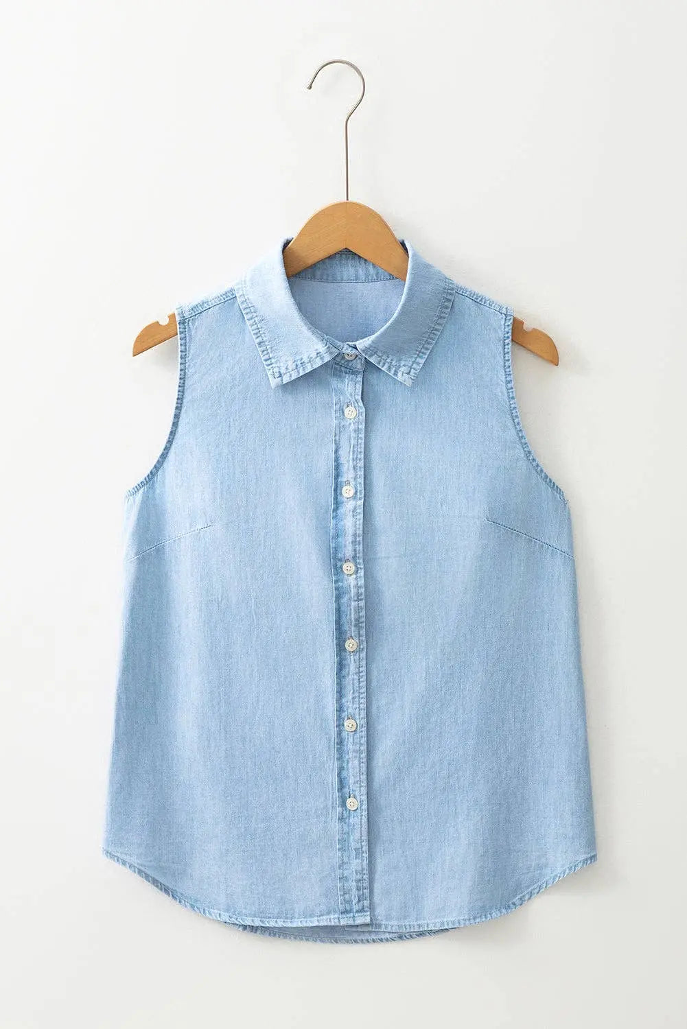 Denim Sleeveless Button Front Shirt - Imperfectly Perfect Boutique