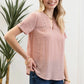 SHORT TAB SLEEVE SPLIT NECK  LACE TRIM BLOUSE - Imperfectly Perfect Boutique
