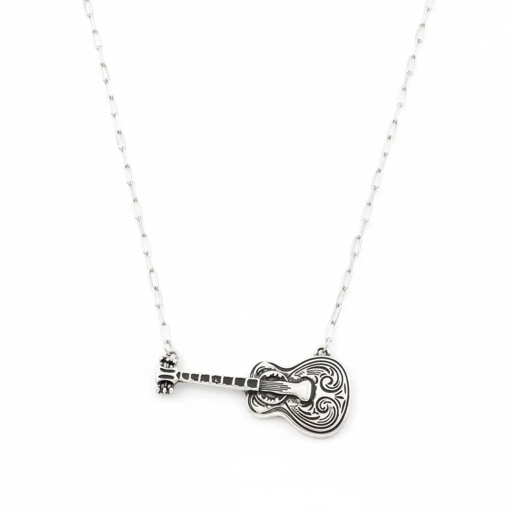 Engraved Guitar Pendant Necklace Imperfectly Perfect Boutique