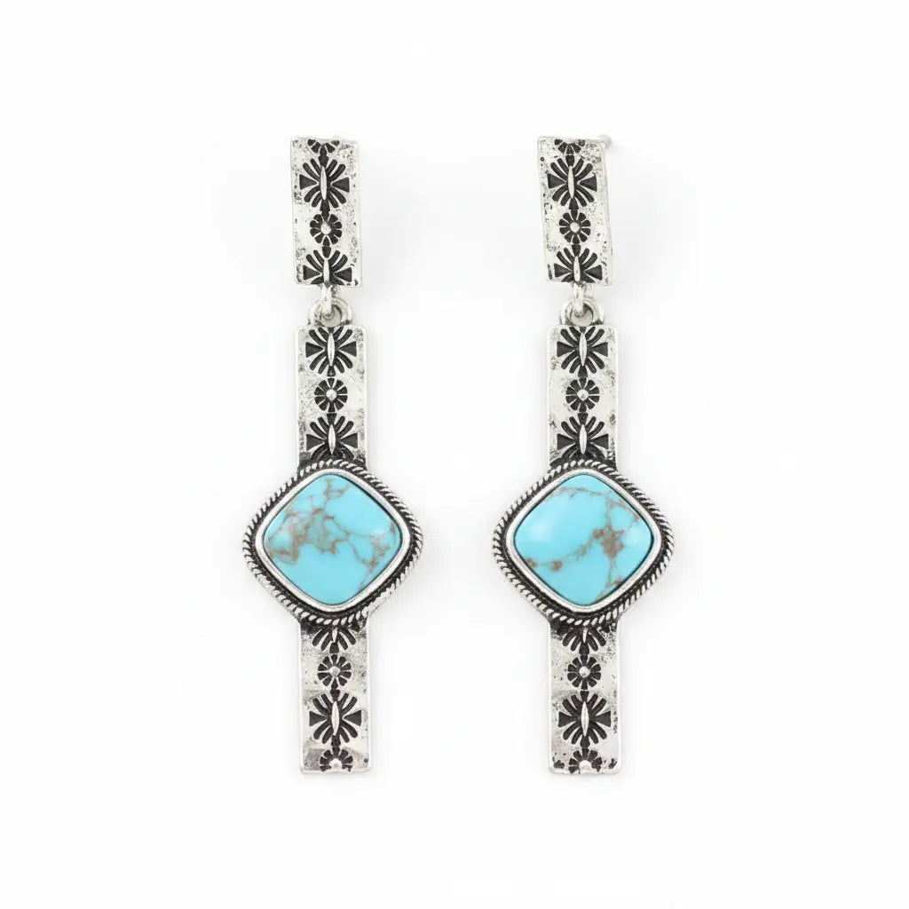 Faux Turquoise Engraved Rectangle Stud Earrings Imperfectly Perfect Boutique