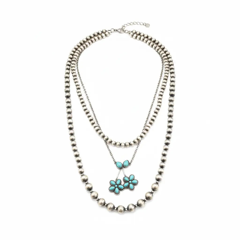 Faux Turquoise Floral Layered Necklace Imperfectly Perfect Boutique