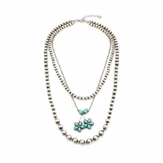Faux Turquoise Floral Layered Necklace Imperfectly Perfect Boutique