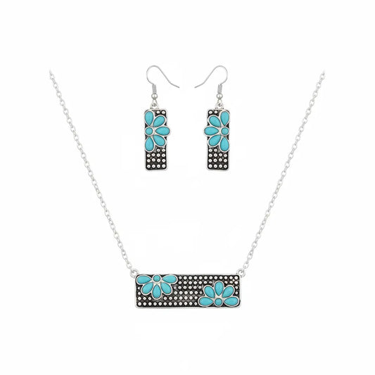 Faux Turquoise Floral Rectangle Jewelry Set Imperfectly Perfect Boutique