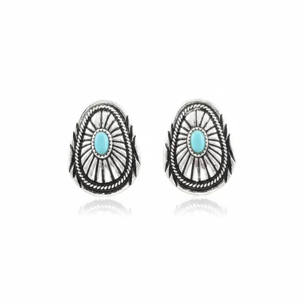 Faux Turquoise Oval Engraved Drop Earrings Imperfectly Perfect Boutique