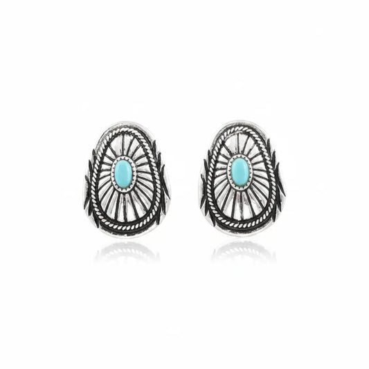 Faux Turquoise Oval Engraved Drop Earrings Imperfectly Perfect Boutique