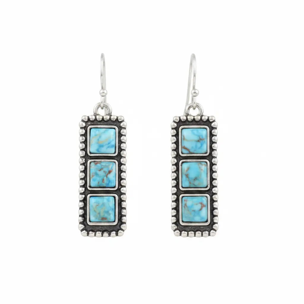 Faux Turquoise Trio Rectangle Drop Earrings Imperfectly Perfect Boutique