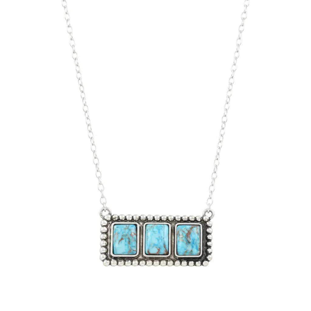 Faux Turquoise Trio Rectangle Pendant Necklace Imperfectly Perfect Boutique