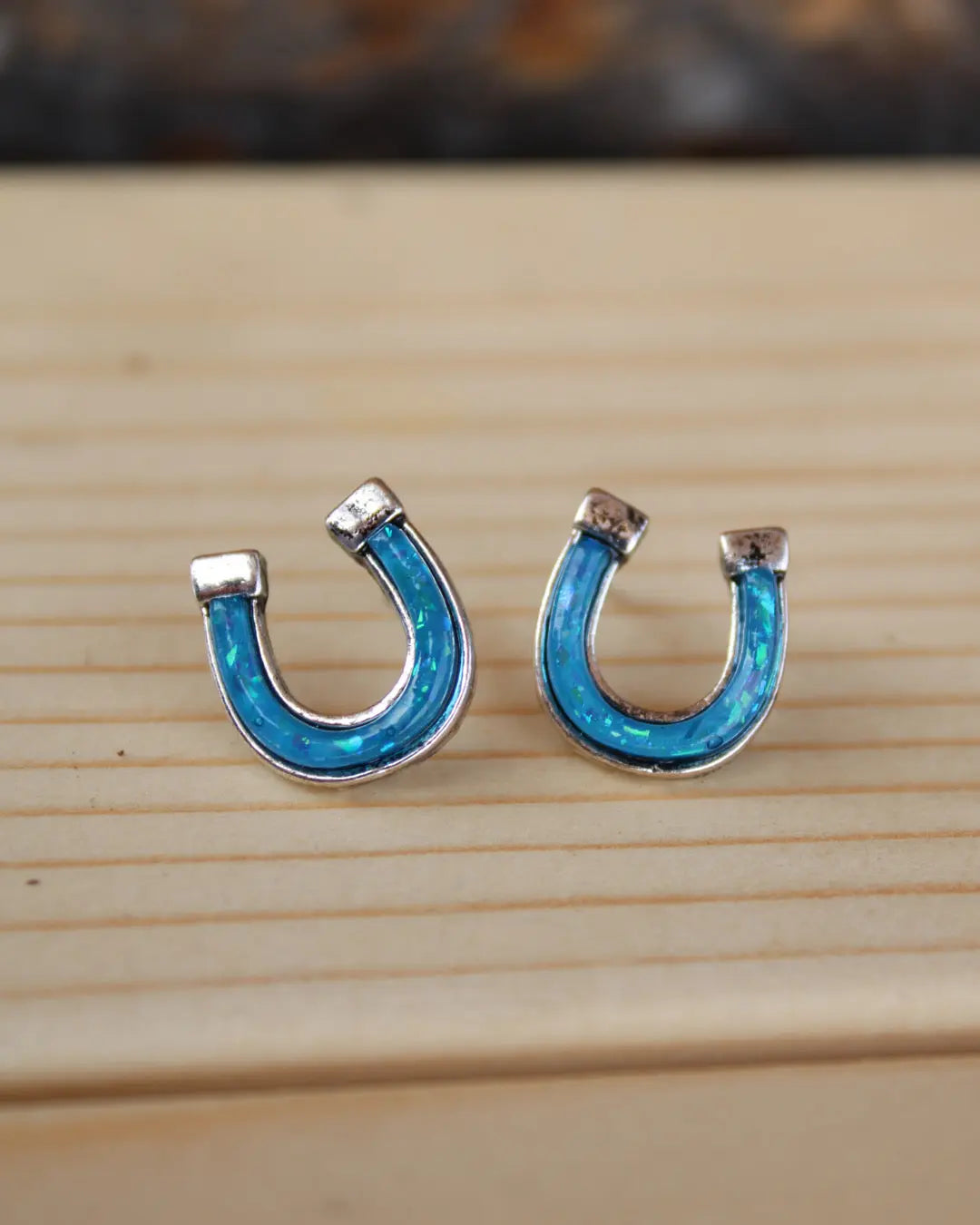 Horseshoe Stud Earrings - Blue Imperfectly Perfect Boutique