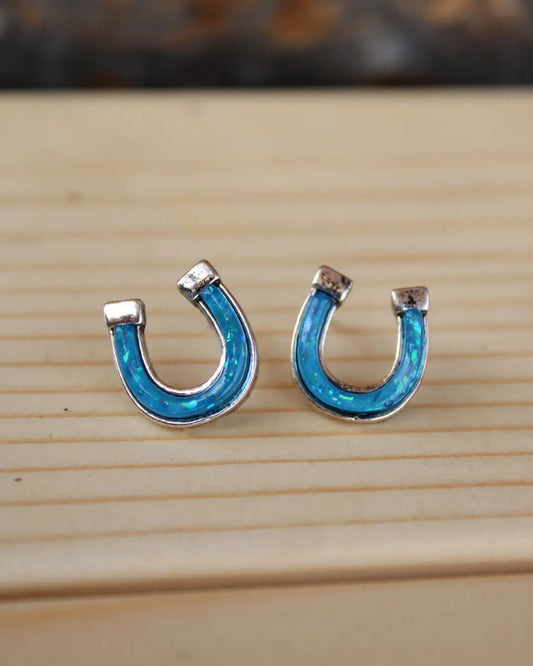 Horseshoe Stud Earrings - Blue Imperfectly Perfect Boutique