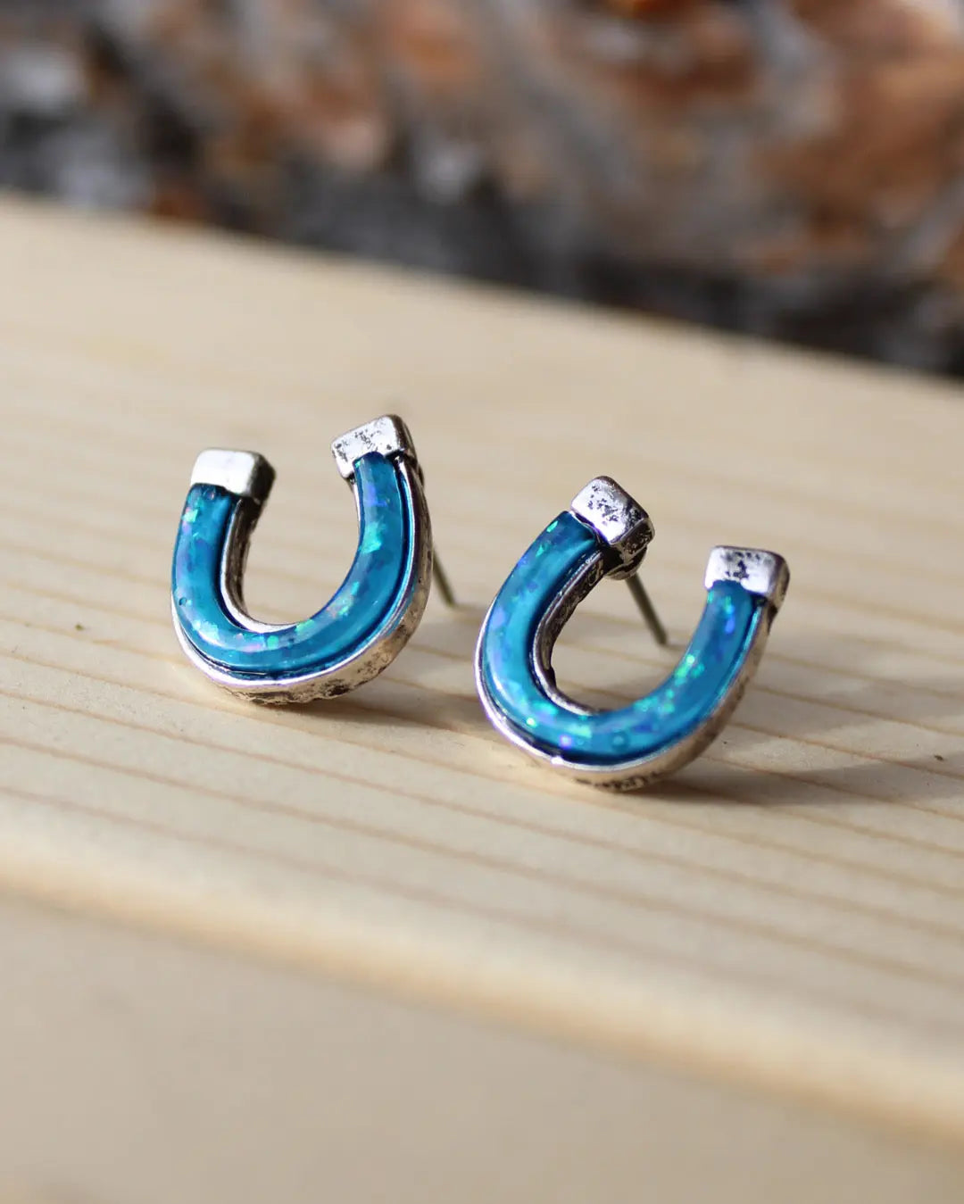 Horseshoe Stud Earrings - Blue Imperfectly Perfect Boutique