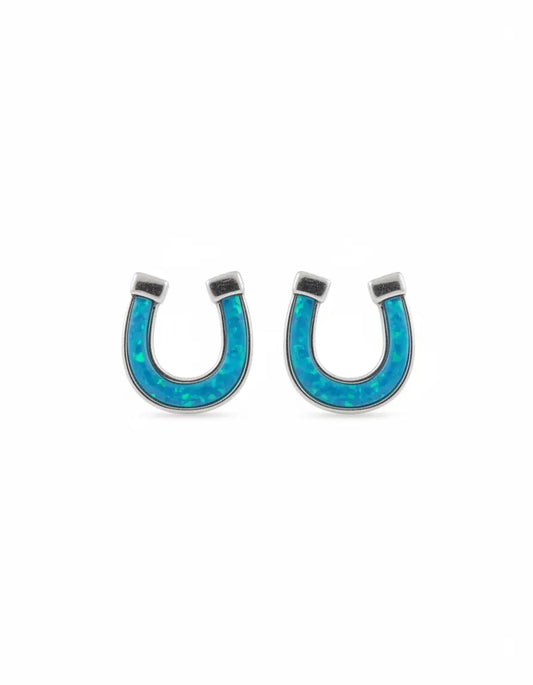 Horseshoe Stud Earrings - Blue Imperfectly Perfect Boutique