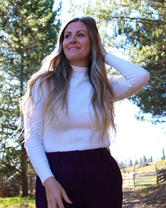 Jane Mock Neck Ribbed Top - Ivory - Imperfectly Perfect Boutique