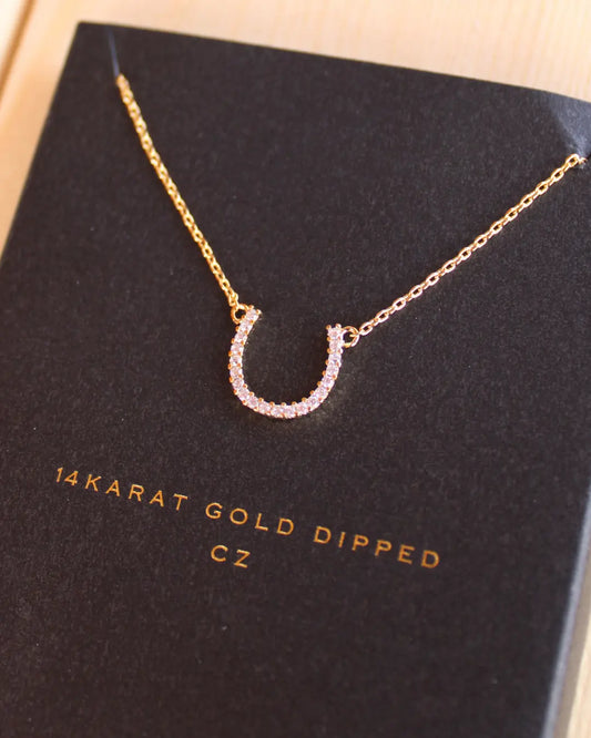 Lady Luck Gold Horse Shoe Necklace Imperfectly Perfect Boutique